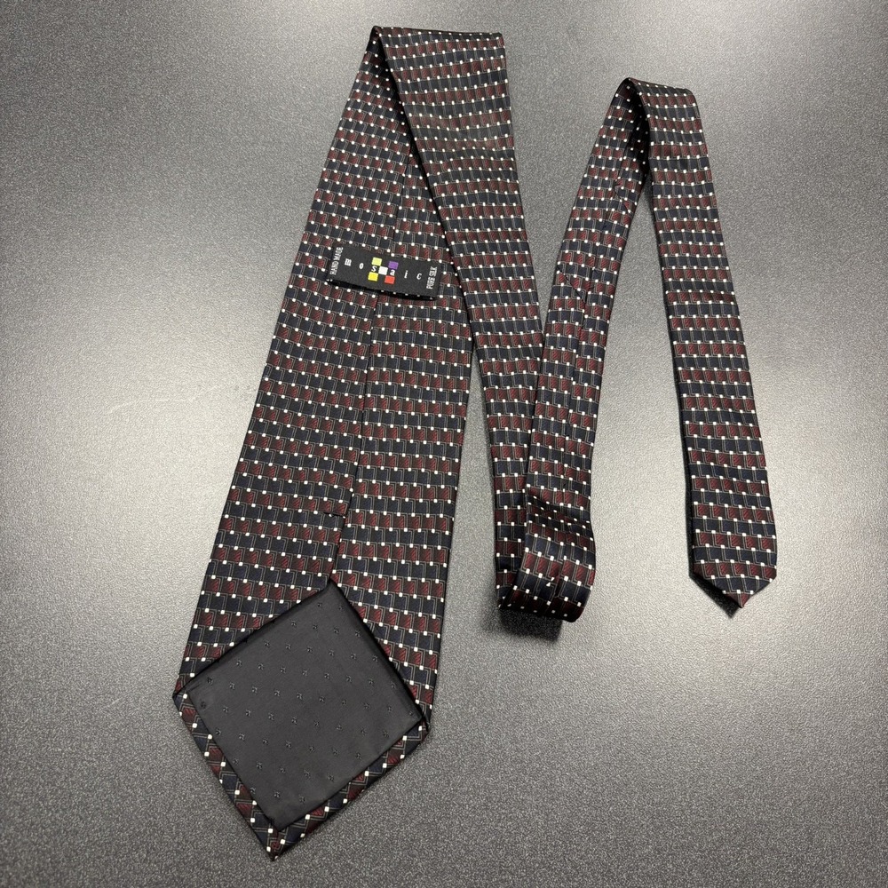 Mosaic Men's Dress Tie‎ Red Black Blue Hand Made 100% Silk Geometric